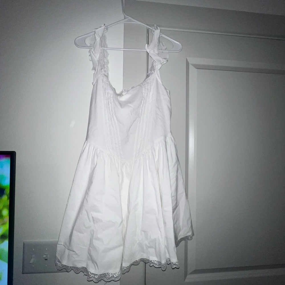 White Sleeveless Dress with Lace Trim